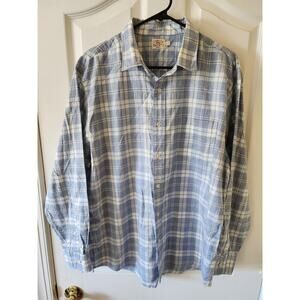 Faherty XL Long Sleeve Blue White Plaid Casual Button-Down Preppy Relaxed Luxury